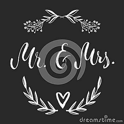 Mr & Mrs. And, ampersand symbol. Bride and groom. wedding words. Stock Photo
