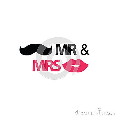 Mr. and Mrs. with mustache and lips Vector Illustration