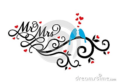 Mr and Mrs wedding birds, vector Vector Illustration