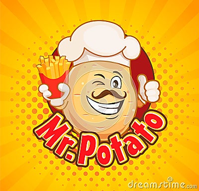 Mr. potato chef with french fries. Vector Illustration