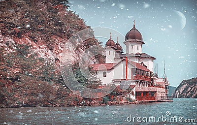 Mraconia Monastery, winter season at Orsova, Romania. Stock Photo