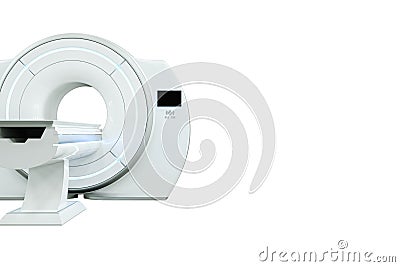 MRI machine, magnetic resonance imaging machine isolated on white background. Concept medicine, technology, future. 3D rendering, Cartoon Illustration