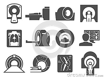 MRI medical machine practice black icon set Vector Illustration