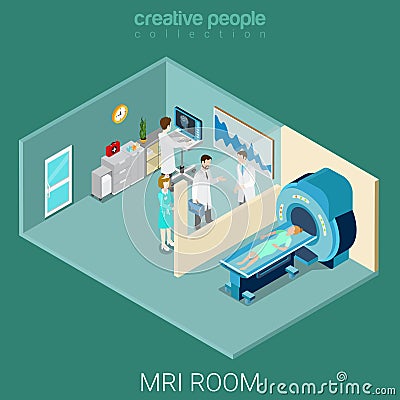 MRI MRT room hospital interior equipment flat isometric vector Vector Illustration