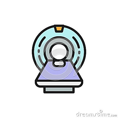 MRI scanner, magnetic resonance imaging device, tomography flat color line icon. Cartoon Illustration