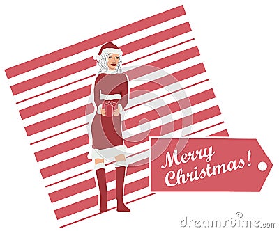 Mrs. Claus Holding a Wrapped Gift Vector Illustration