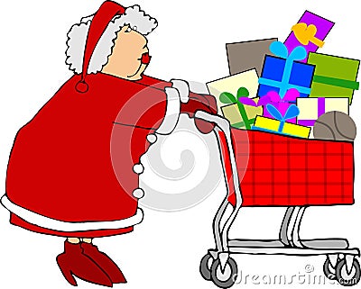 Mrs. Claus shopping Cartoon Illustration