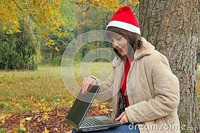 Mrs Santa Laptop Stock Photo