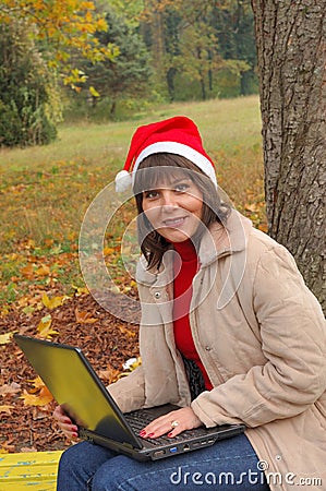 Mrs Santa Laptop Stock Photo