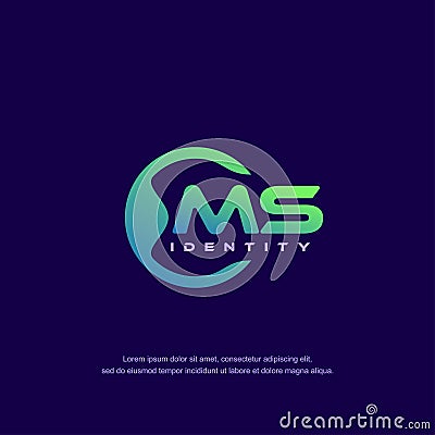 MS Initial letter circular line logo template vector with gradient color blend Vector Illustration