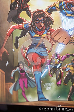 Ms Marvel comic cover featuring a muslim superhero Editorial Stock Photo