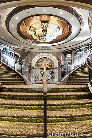 MS Queen Elizabeth Grand Foyer Staircase Editorial Stock Photo