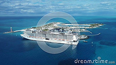 MSC Meraviglia docked at Ocean Cay Editorial Stock Photo