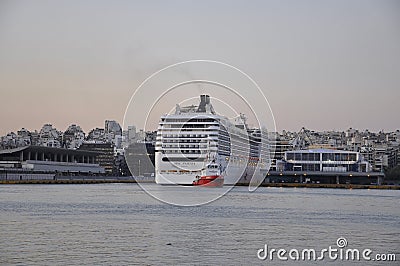 Athens, September 6th: Ferryboat docking in the Piraeus Port from Athens in Greece Editorial Stock Photo