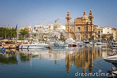 Msida Parish Church - harbor view in Malta Editorial Stock Photo