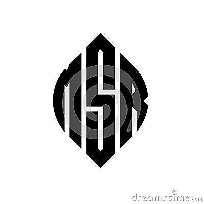 MSR circle letter logo design with circle and ellipse shape. MSR ellipse letters with typographic style. The three initials form a Vector Illustration