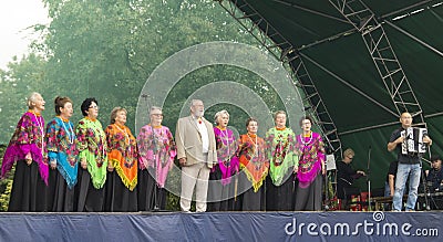 Mstera,Russia-August 8,2015:Chorus of the womans sings on open scene Editorial Stock Photo