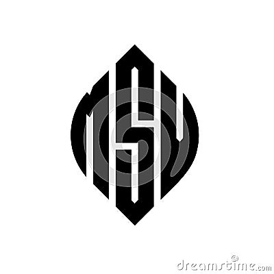 MSV circle letter logo design with circle and ellipse shape. MSV ellipse letters with typographic style. The three initials form a Vector Illustration