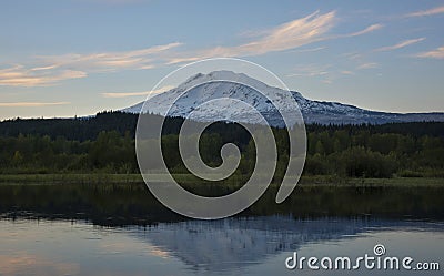 Mt Adams Reflecting in Trout Lake Stock Photo