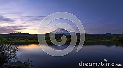 Mt Adams Reflecting in Trout Lake at Dusk Stock Photo