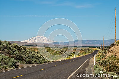 Mt adams on the Yakima Indian Reservation old pump house road Stock Photo