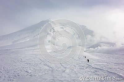 Mt. Asahi, Hokkaido, Japan volcanic peak in Daisetsuzan National Park in Snow Stock Photo