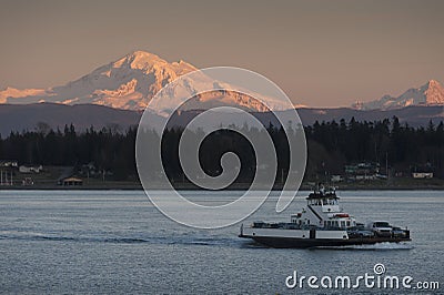 Mt. Baker and a Ferry Boat Stock Photo