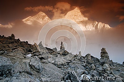 Mt. Everest and Nupche, Nepal Stock Photo