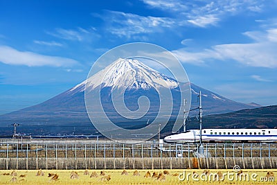 Mt. Fuji and Bullet Train Stock Photo