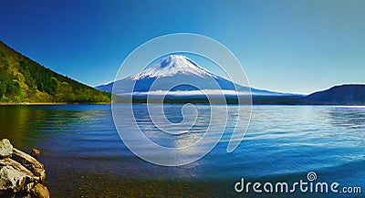 Mt Fuji with lake Beautiful nature Landscape. Stock Photo