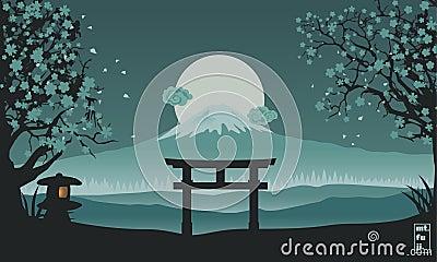 Mount Fuji at night background, vector illustration Vector Illustration