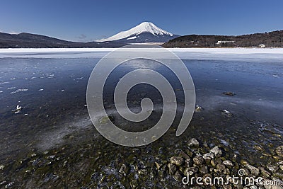 Mt. Fuji winter season shooting from Lake Yamanaka. Yamanashi, J Stock Photo
