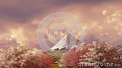 Mt Fuji y flor de cerezo en la puesta del sol o la salida del sol 4K almacen de video Mt Fuji y flor de cerezo en la puesta del sol o la salida del sol 4K almacen de video