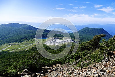 Mt. Io seen while descending from Mt. Karakuni-dake, Ebino kogen, Japan Stock Photo