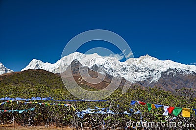Mt Kanchenjunga and its Ranges as Seen from Dzongri Trek Stock Photo