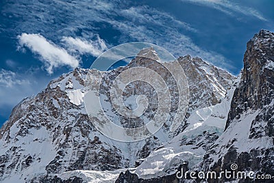 Mt. Kumbhakarna seen from Jannu Base Camp in the Himalayas of Taplejung, Nepal during KBC Trek Stock Photo