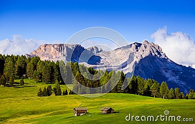 Mt.Langkofel at sunset, Seiser Alm, Dolomites, Italy Stock Photo