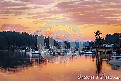 Mt. Rainier Gig Harbor Washington Evening Stock Photo