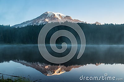 Mt.Rainier reflection at sunrise Stock Photo