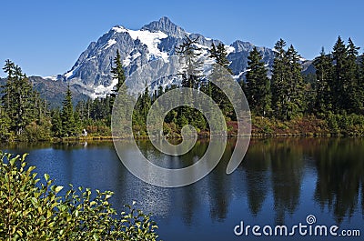 Mt. Shuksan above Picture Lake, Washington Stock Photo