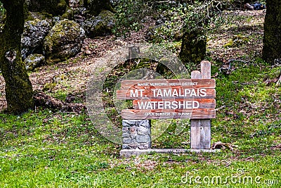 Mt Tamalpais Watershed sign, Marin county, north San Francisco bay area, California Editorial Stock Photo