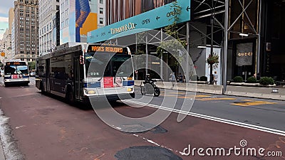 MTA City buses driving along the route. Fifth Avenue in New York. Editorial Stock Photo