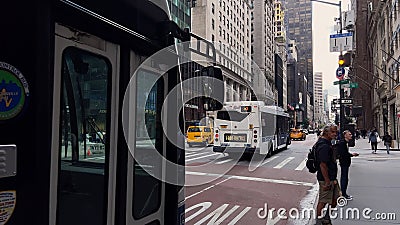 MTA City buses driving along the route. Fifth Avenue in New York. Editorial Stock Photo