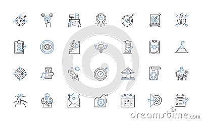 Mtary aspirations line icons collection. Ambition, Goals, Success, Achievement, Career, Fulfillment, Progress vector and Vector Illustration
