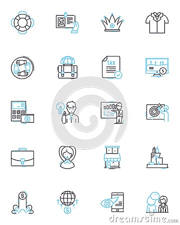 Mtary system linear icons set. Neuron, Synapse, Dendrite, Axon, Myelin, Neurotransmitter, Action potential line vector Vector Illustration
