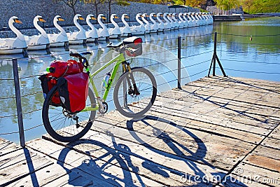 MTB Bicycle touring bike in a park with pannier Stock Photo