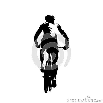 MTB biker, rear view. Mountain bike cycling. Isolated vector silhouette Vector Illustration