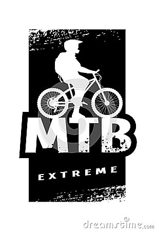 MTB extreme and cyclist silhouette. Banner, t-shirt print design. Vector illustration. Vector Illustration