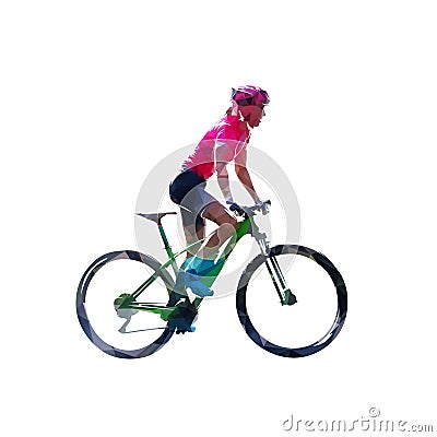 Mtb rider, woman biker on her mountain bike, low polygonal side view isolated vector illustration Vector Illustration