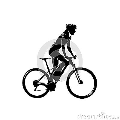 Mtb rider, woman on her mountain bike, side view isolated vector silhouette Vector Illustration